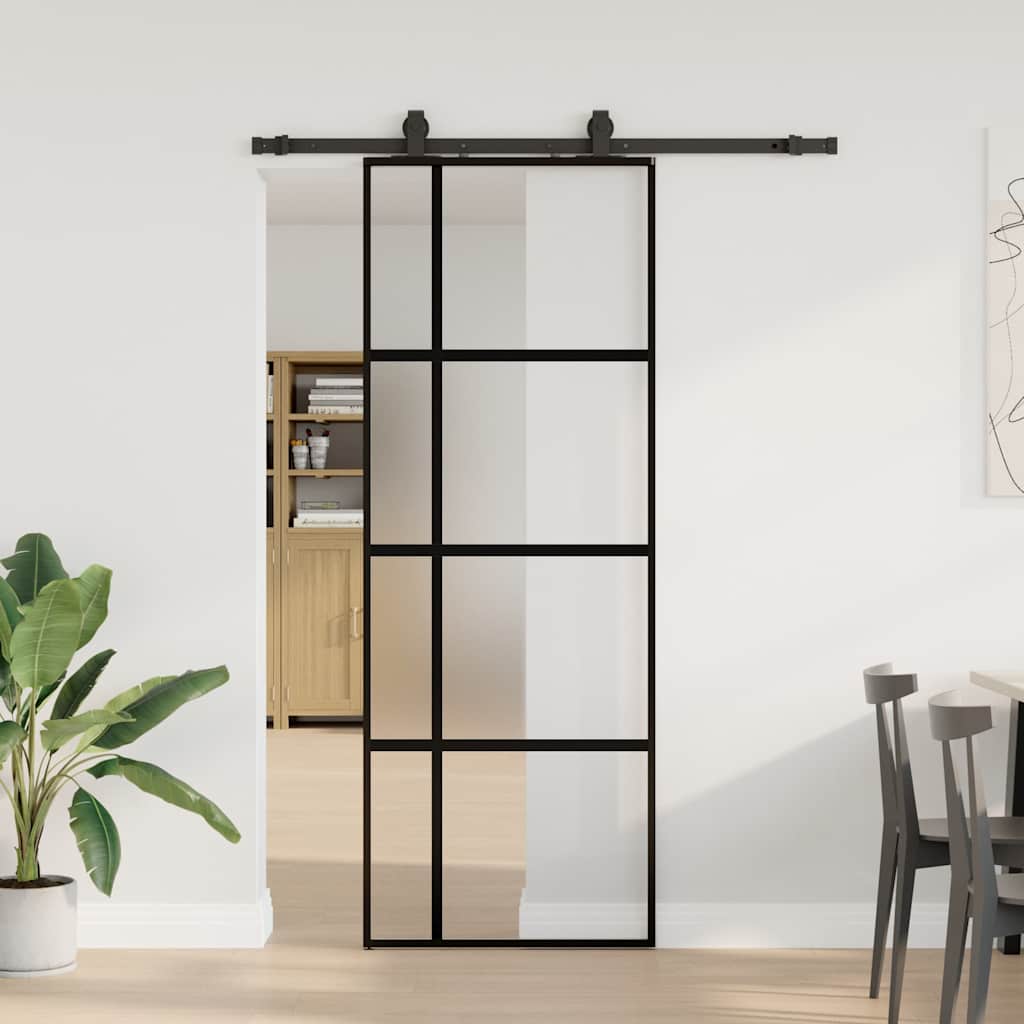 vidaXL Ușă glisantă cu set feronerie neagră 76x205cm sticlă securizată