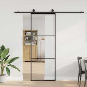 Drsna vrata z opremo črna 76x205 cm ESG steklo