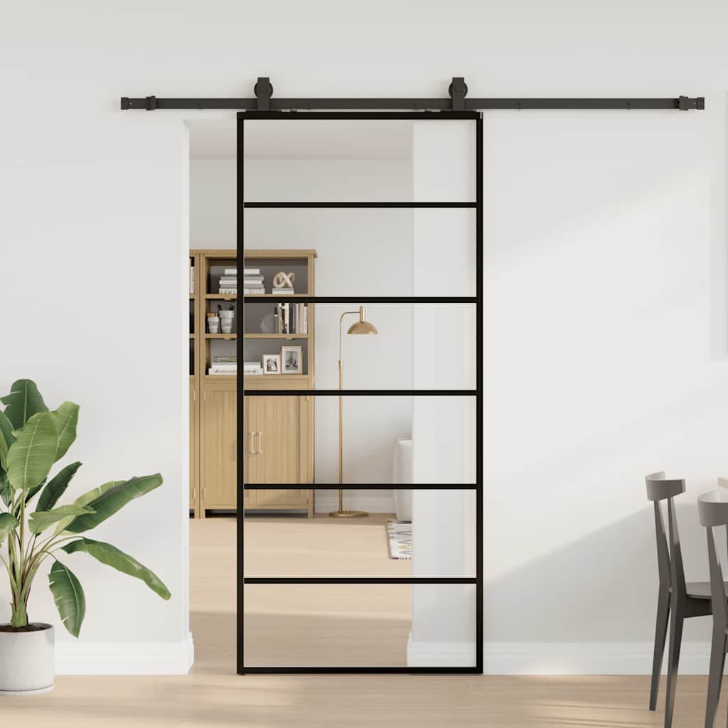 vidaXL Ușă glisantă cu set de feronerie neagră 90x205 cm Sticlă ESG