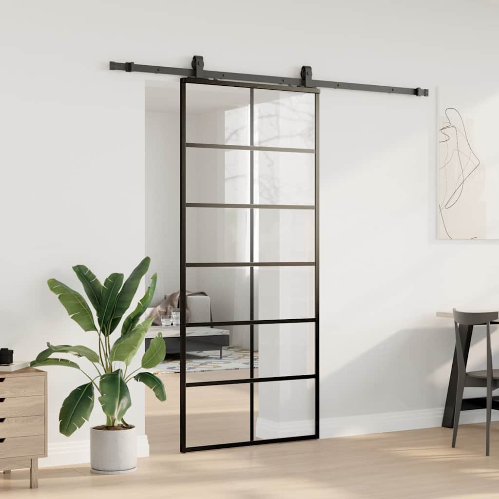 Thumbnail - vidaXL Schiebetür mit Beschlag Schwarz 90x205 cm ESG-Glas