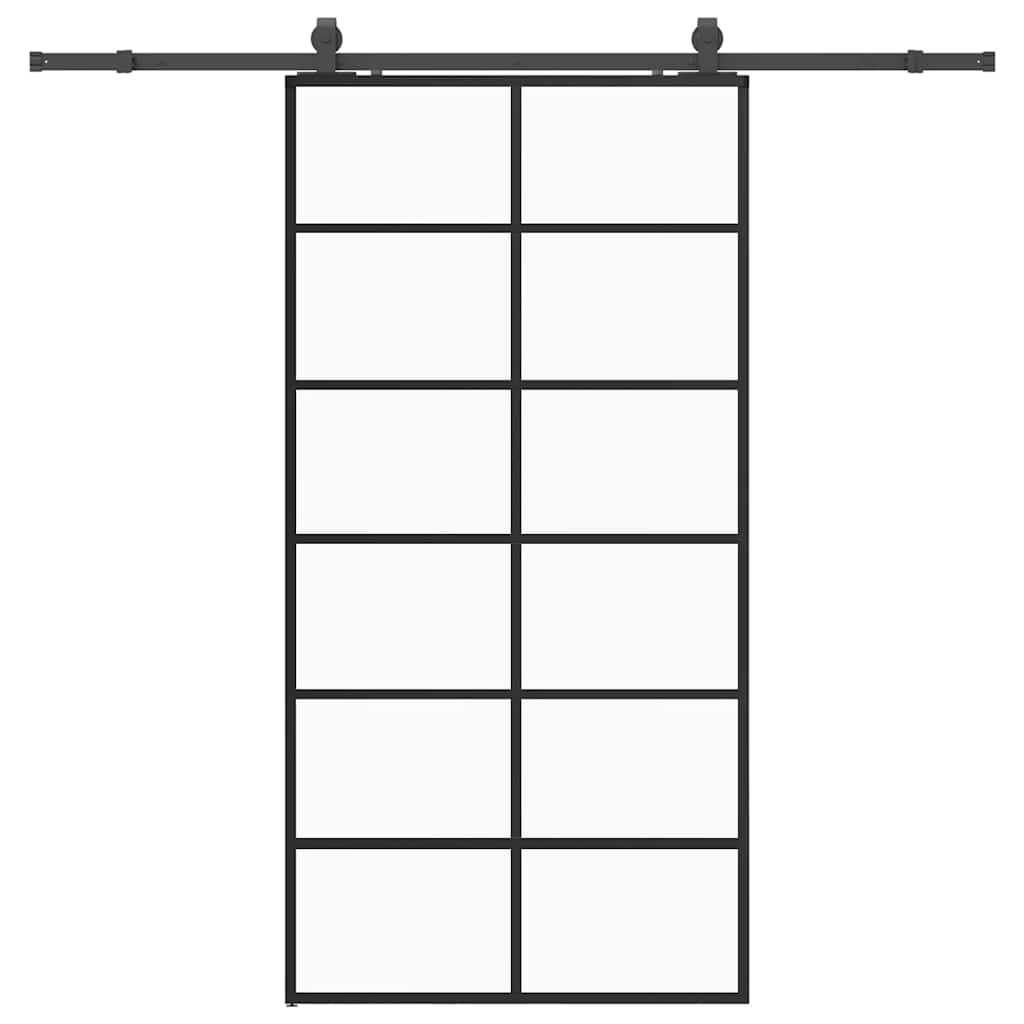 vidaXL Posuvné dveře se sadou kování černé 102x205 cm ESG Glass