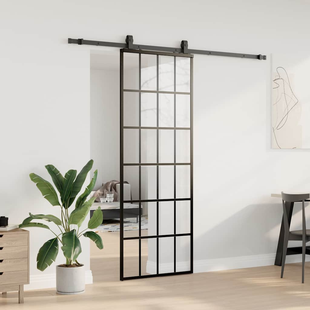 vidaXL Liukuovi asennustarvikkeilla musta 76x205 cm ESG lasi