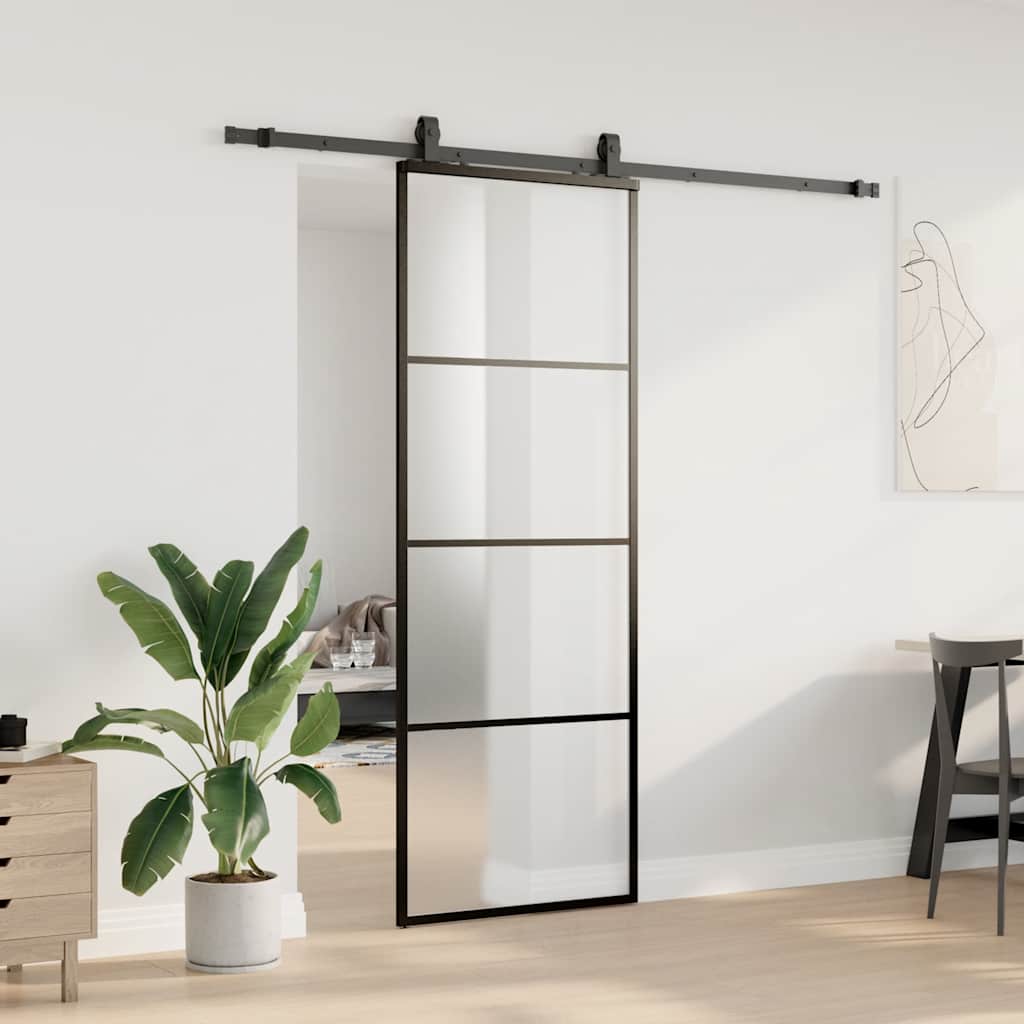 vidaXL fekete ESG üveg tolóajtó fémszerelvény-szettel 76x205 cm