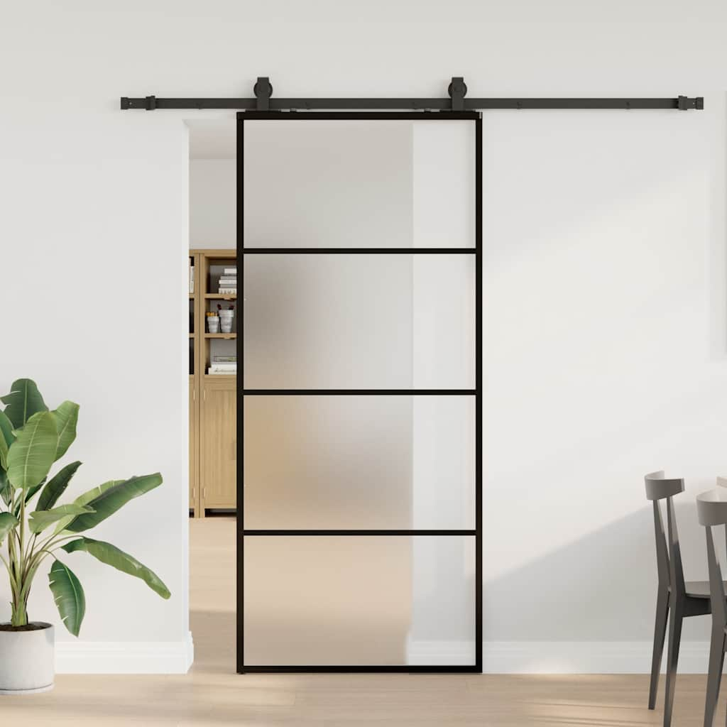 vidaXL Schiebetür mit Beschlag Schwarz 90x205 cm ESG-Glas