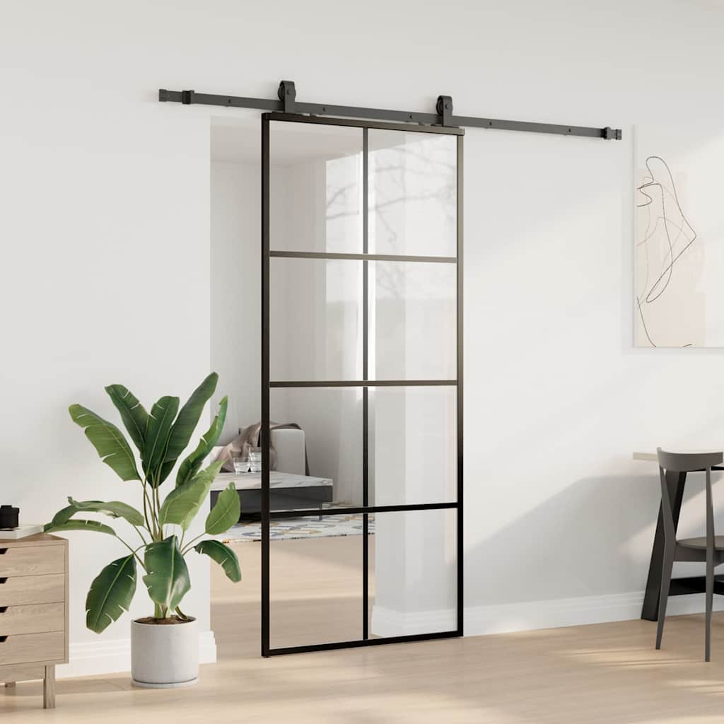 Thumbnail - vidaXL Schiebetür mit Beschlag Schwarz 90x205 cm ESG-Glas