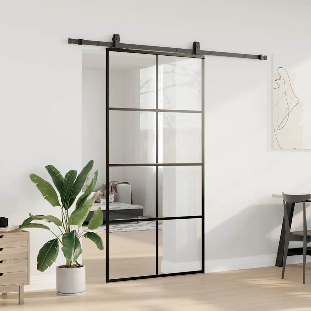 vidaXL fekete ESG üveg tolóajtó fémszerelvény-szettel 102,5x205 cm