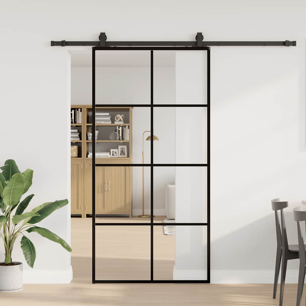 skydedør med hardwaresæt 102,5x205 cm ESG glas sort