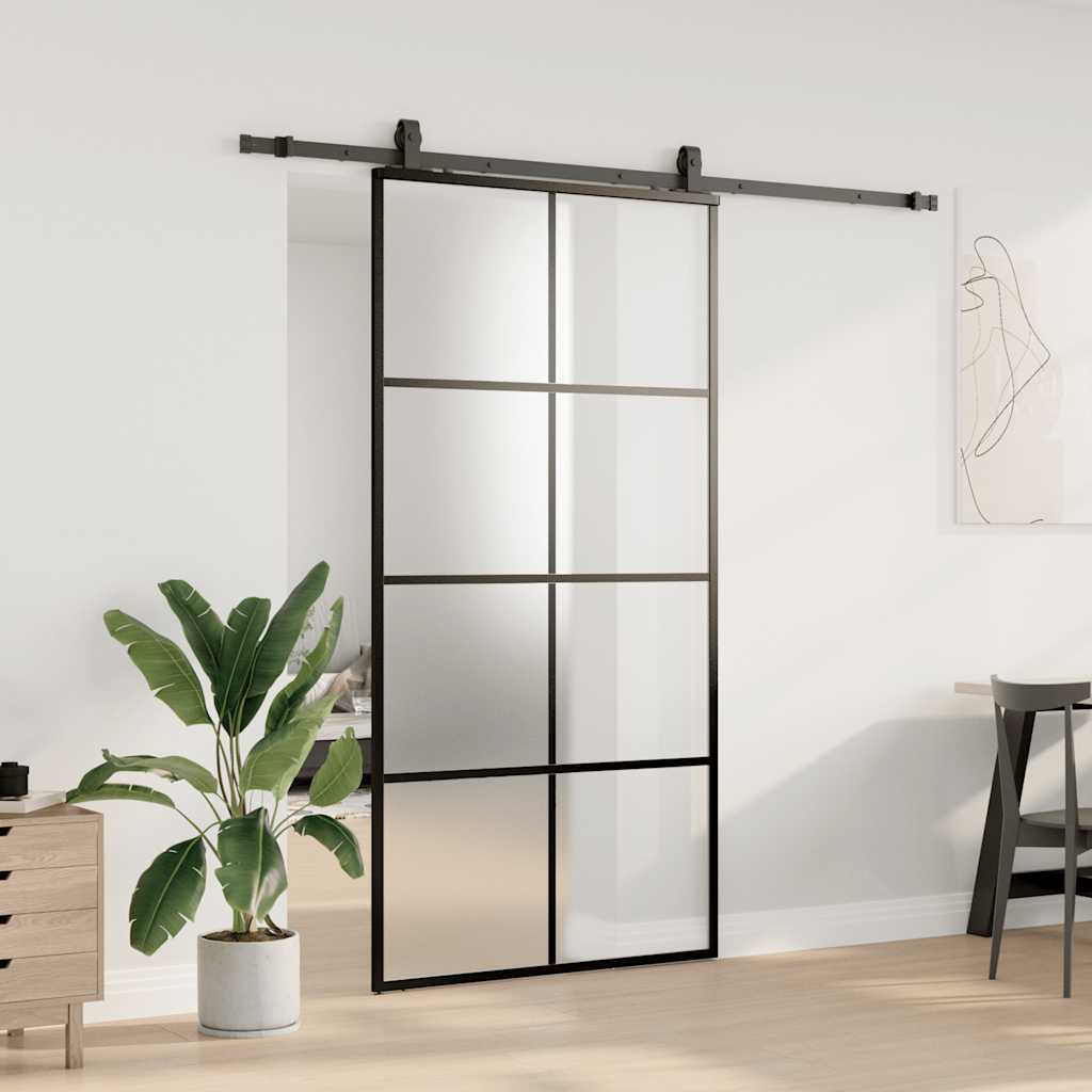 Thumbnail - vidaXL Schiebetür mit Beschlag Schwarz 102,5x205 cm ESG-Glas