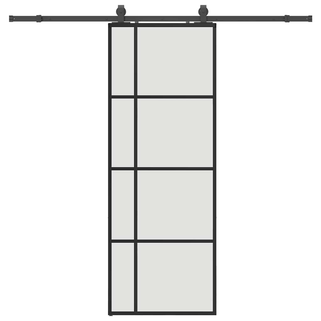vidaXL Posuvné dveře se sadou kování černé 76x205 cm ESG Glass