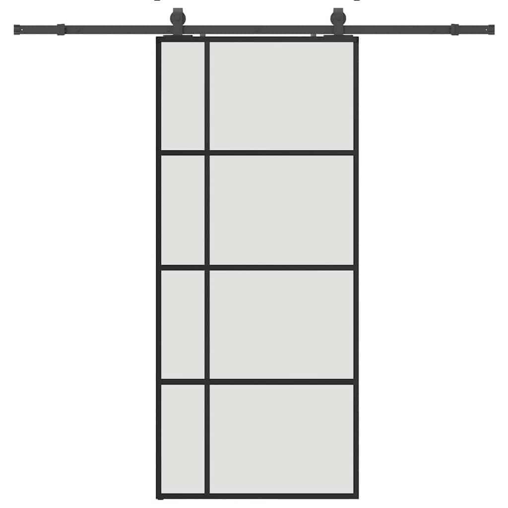 E-shop vidaXL Posuvné dvere s kovaním čierne 90x205 cm ESG sklo