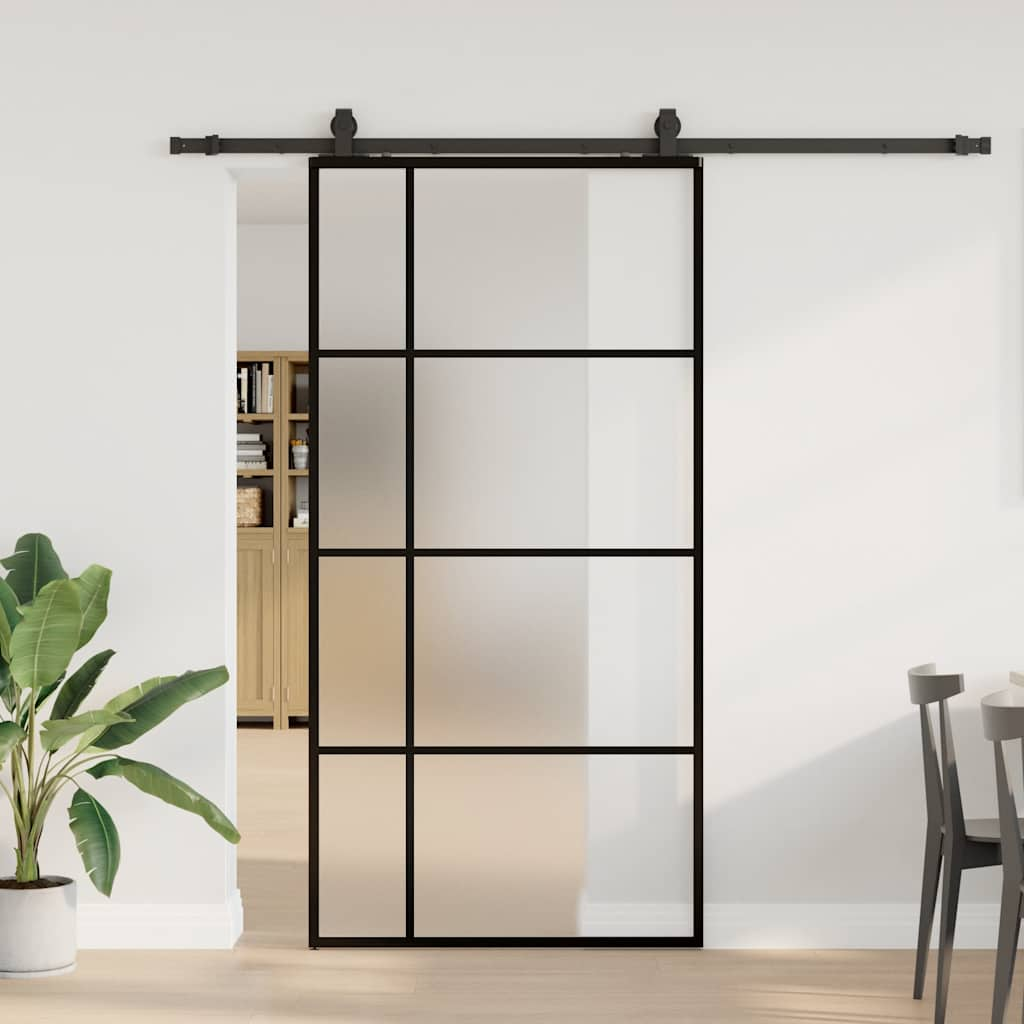 vidaXL Schiebetür mit Beschlag Schwarz 102,5x205 cm ESG-Glas