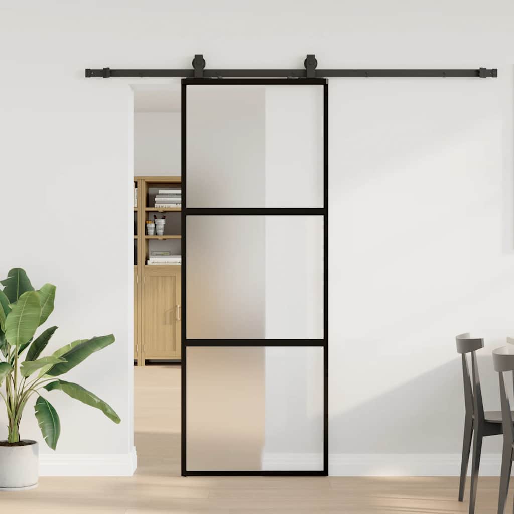 vidaXL Ușă glisantă cu set feronerie neagră 76x205cm sticlă securizată