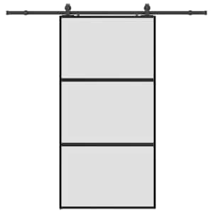 Posuvné dveře se sadou kování černé 102,5x205 cm Tvrzené sklo - obrázek 2