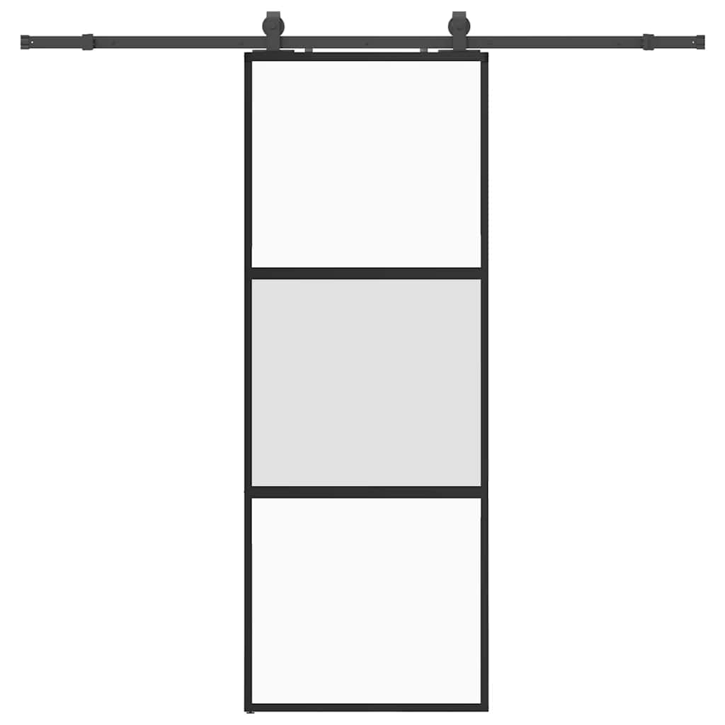 vidaXL Posuvné dveře se sadou kování černé 76x205 cm Tvrzené sklo