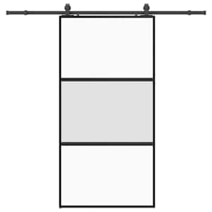 Posuvné dveře se sadou kování černé 102,5x205 cm Tvrzené sklo - obrázek 2