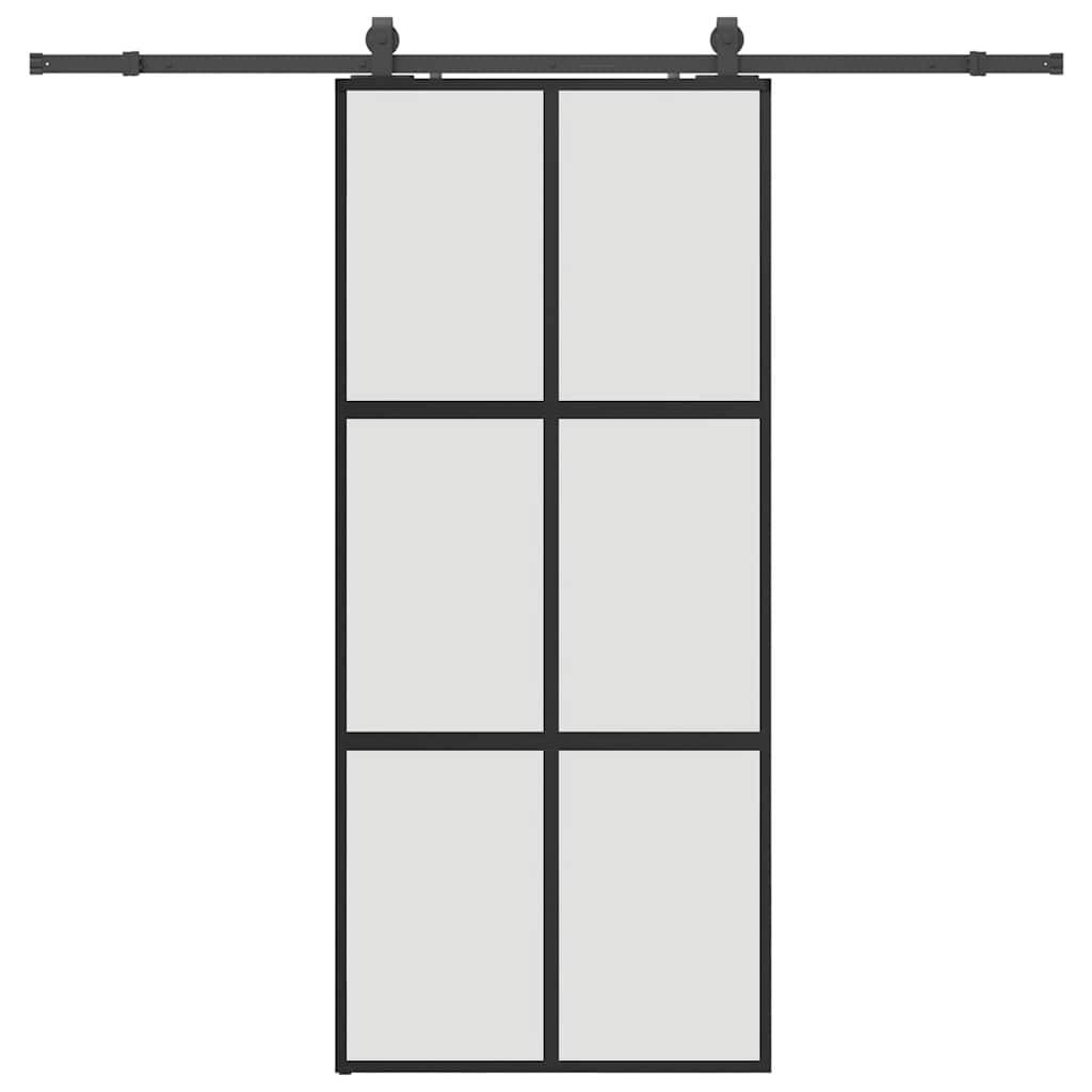 vidaXL Posuvné dveře se sadou kování černé 90x205 cm Tvrzené sklo
