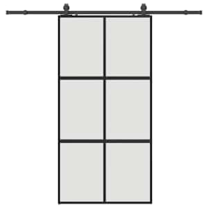 Posuvné dveře se sadou kování černé 102,5x205 cm Tvrzené sklo - obrázek 2