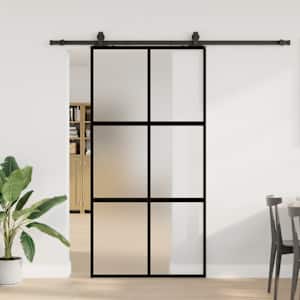 Drsna vrata z opremo črna 102,5x205 cm kaljeno steklo