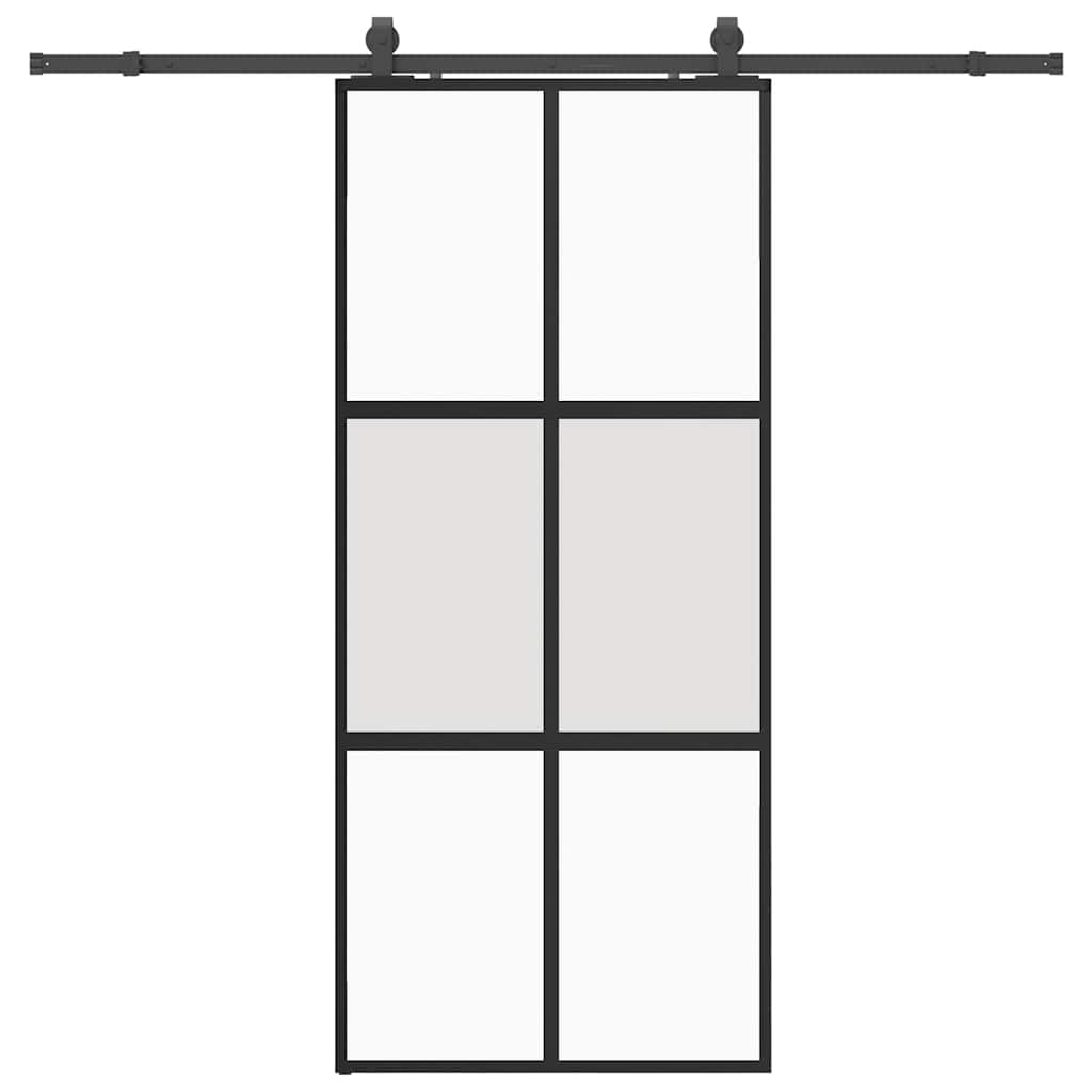 vidaXL Posuvné dveře se sadou kování černé 90x205 cm Tvrzené sklo