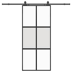 Posuvné dveře se sadou kování černé 90x205 cm Tvrzené sklo - obrázek 2