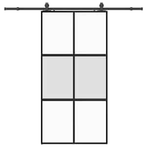 Posuvné dveře se sadou kování černé 102,5x205 cm Tvrzené sklo - obrázek 2