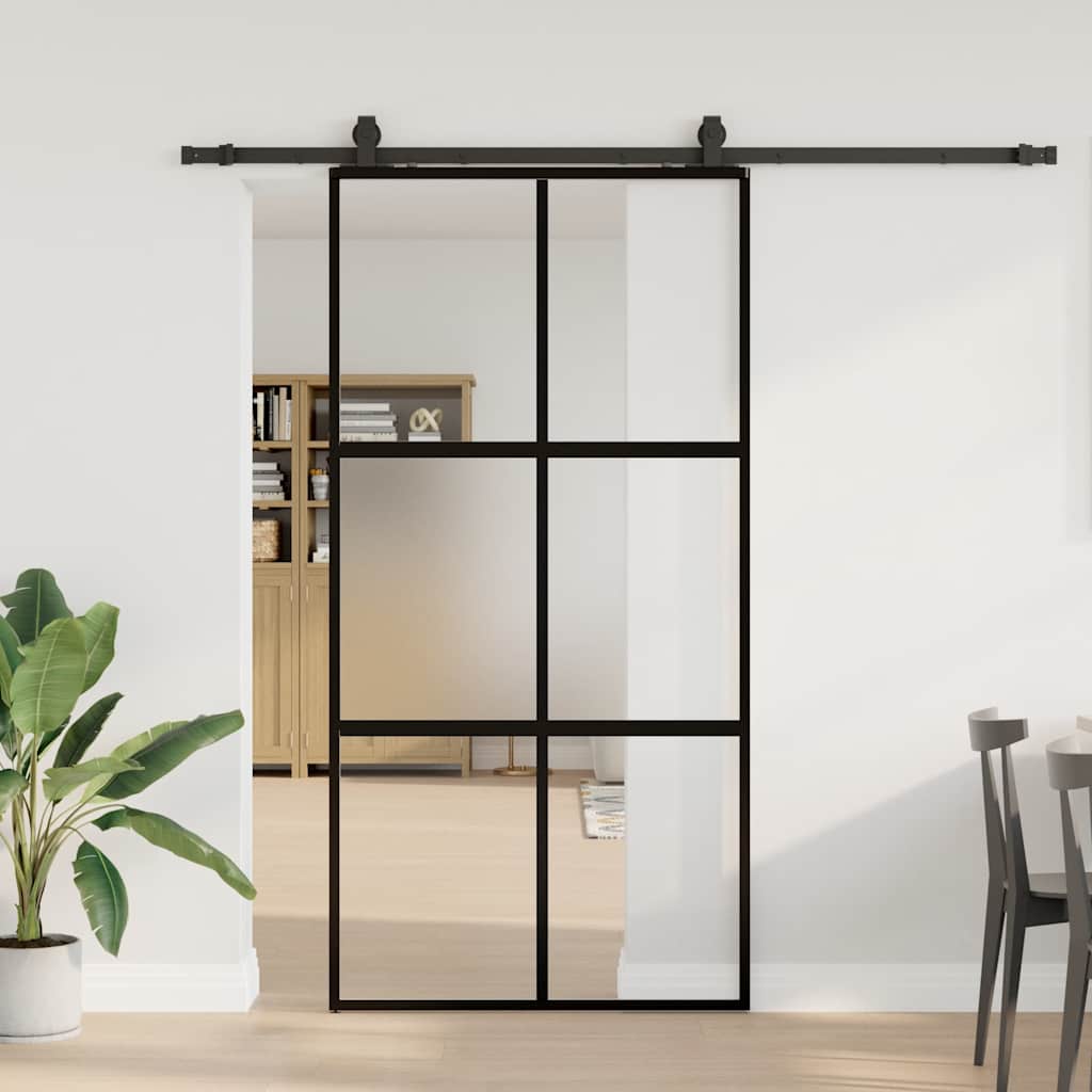 skydedør med hardwaresæt 102,5x205 cm hærdet glas sort