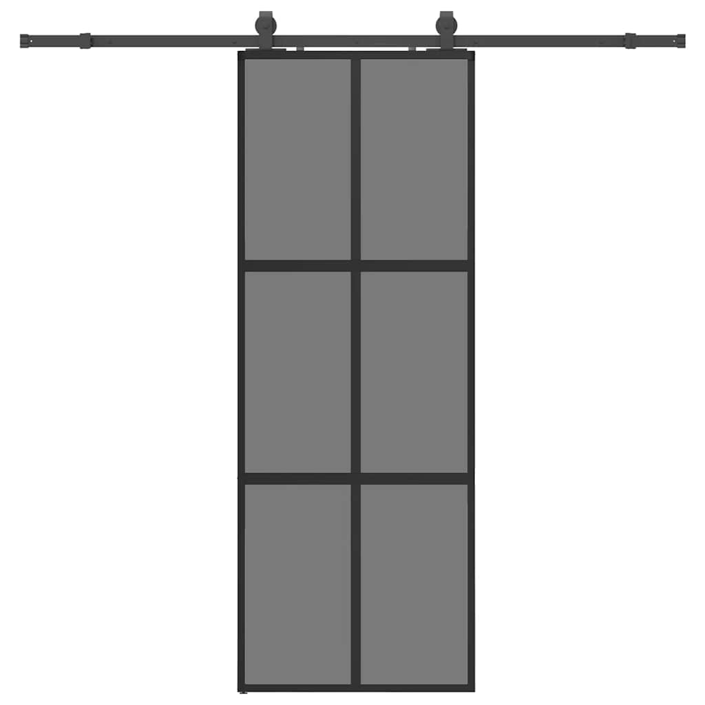 vidaXL Posuvné dveře se sadou kování černé 76x205 cm Tvrzené sklo