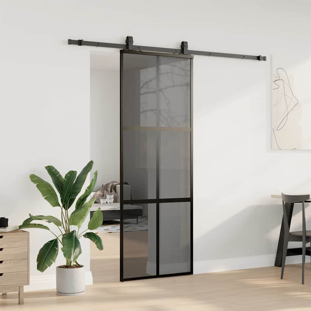 vidaXL fekete edzett üveg tolóajtó fémszerelék szettel 76x205 cm