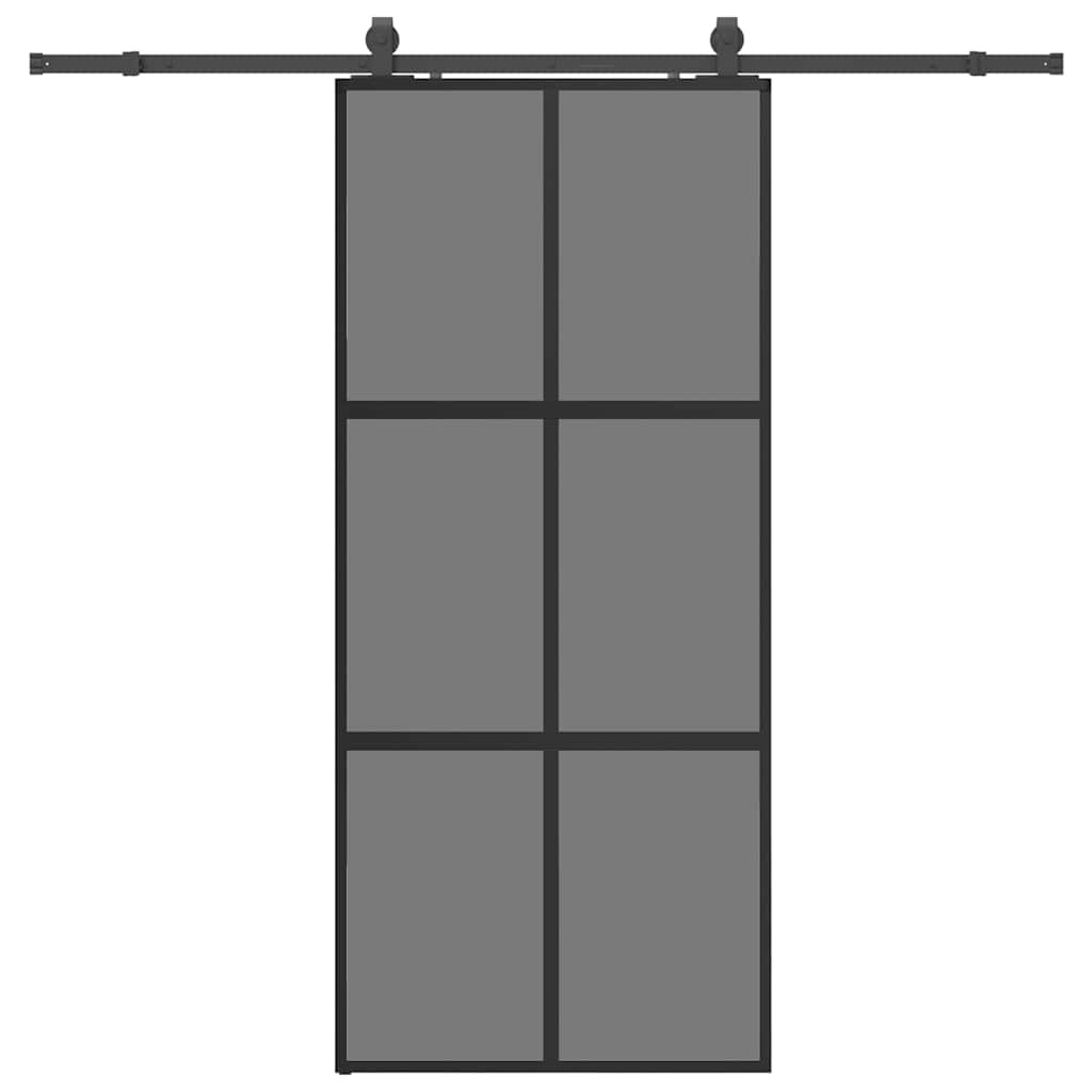 vidaXL Posuvné dveře se sadou kování černé 90x205 cm Tvrzené sklo