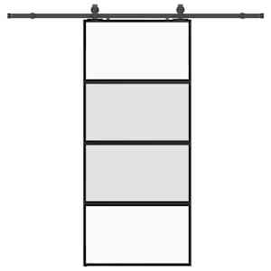 Posuvné dveře se sadou kování černé 90x205 cm Tvrzené sklo - obrázek 2