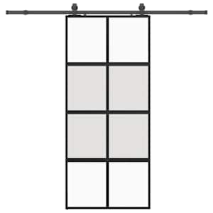 Posuvné dveře se sadou kování černé 90x205 cm Tvrzené sklo - obrázek 2