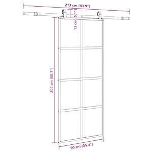 Posuvné dveře se sadou kování černé 90x205 cm Tvrzené sklo - obrázek 9