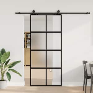 Posuvné dveře se sadou kování černé 90x205 cm Tvrzené sklo - obrázek 1