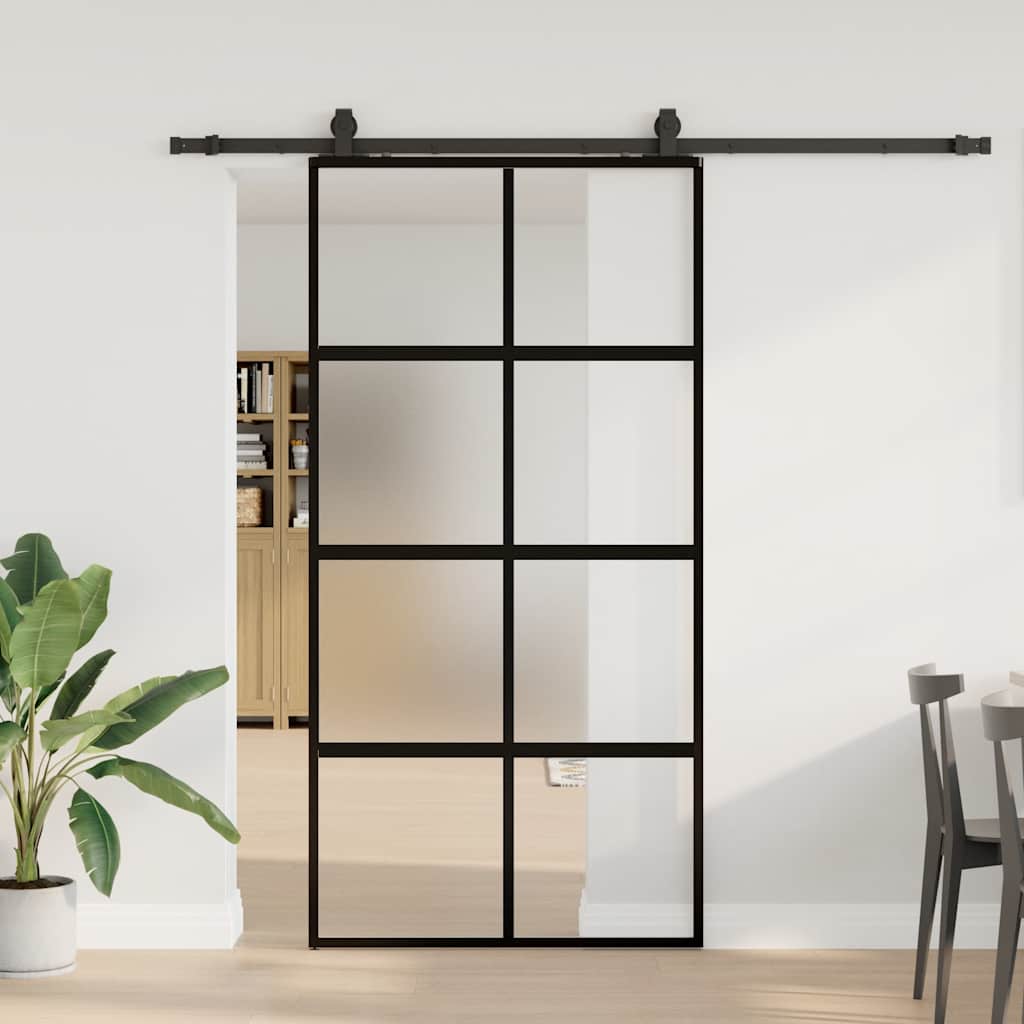 vidaXL Schiebetür mit Beschlag Schwarz 102,5x205 cm Hartglas