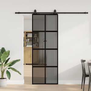 Drsna vrata z opremo črna 76x205 cm kaljeno steklo