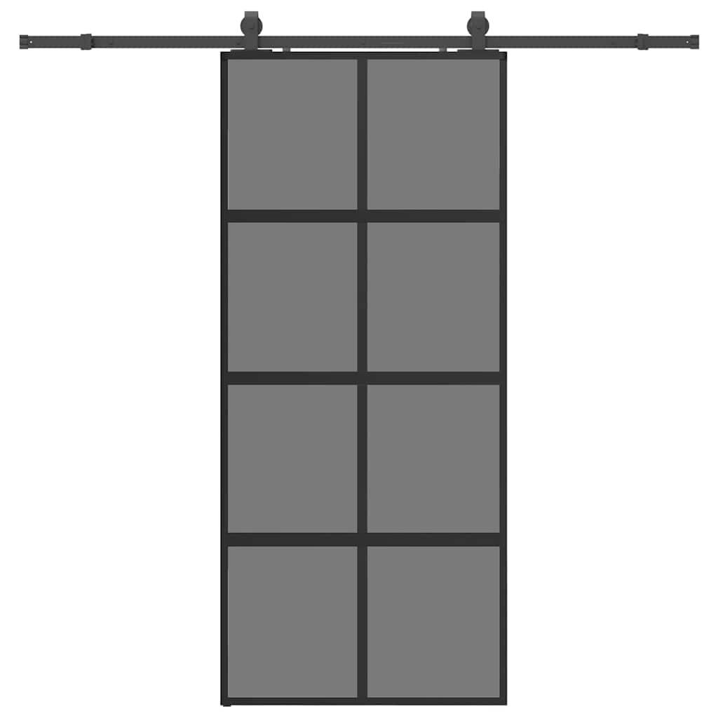 vidaXL Posuvné dveře se sadou kování černé 90x205 cm Tvrzené sklo