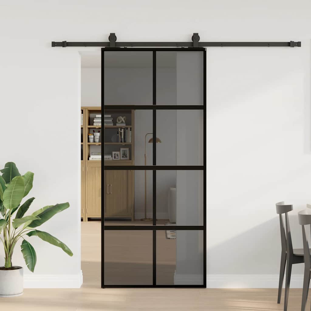 vidaXL Ușă glisantă cu set feronerie neagră 90x205cm sticlă securizată