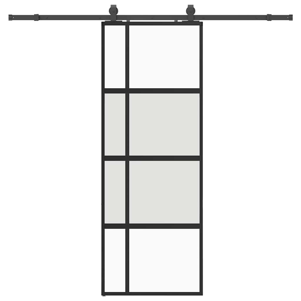 vidaXL Posuvné dveře se sadou kování černé 76x205 cm Tvrzené sklo