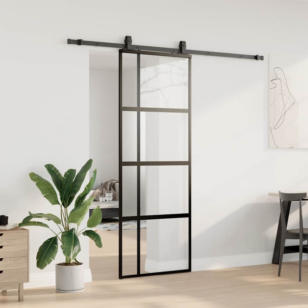 vidaXL Ușă glisantă cu set feronerie neagră 76x205cm sticlă securizată