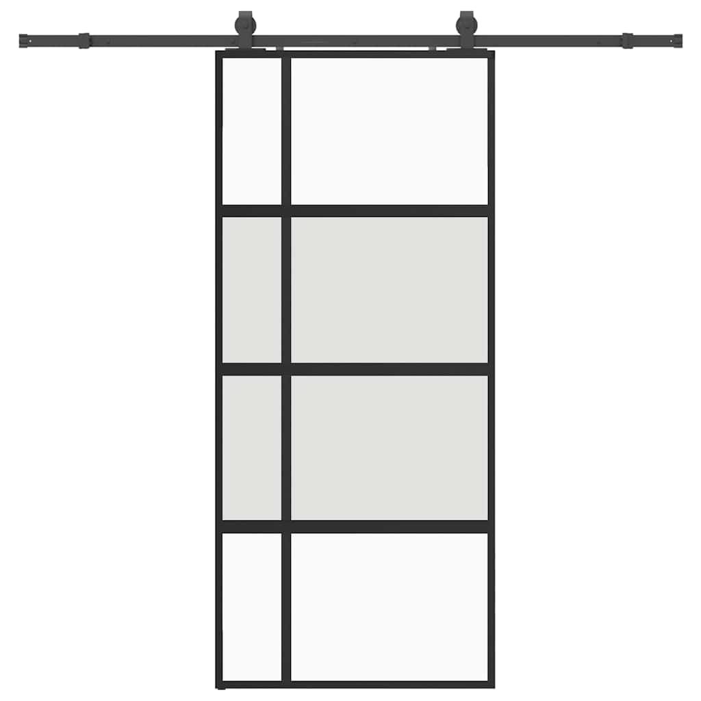 vidaXL Posuvné dveře se sadou kování černé 90x205 cm Tvrzené sklo