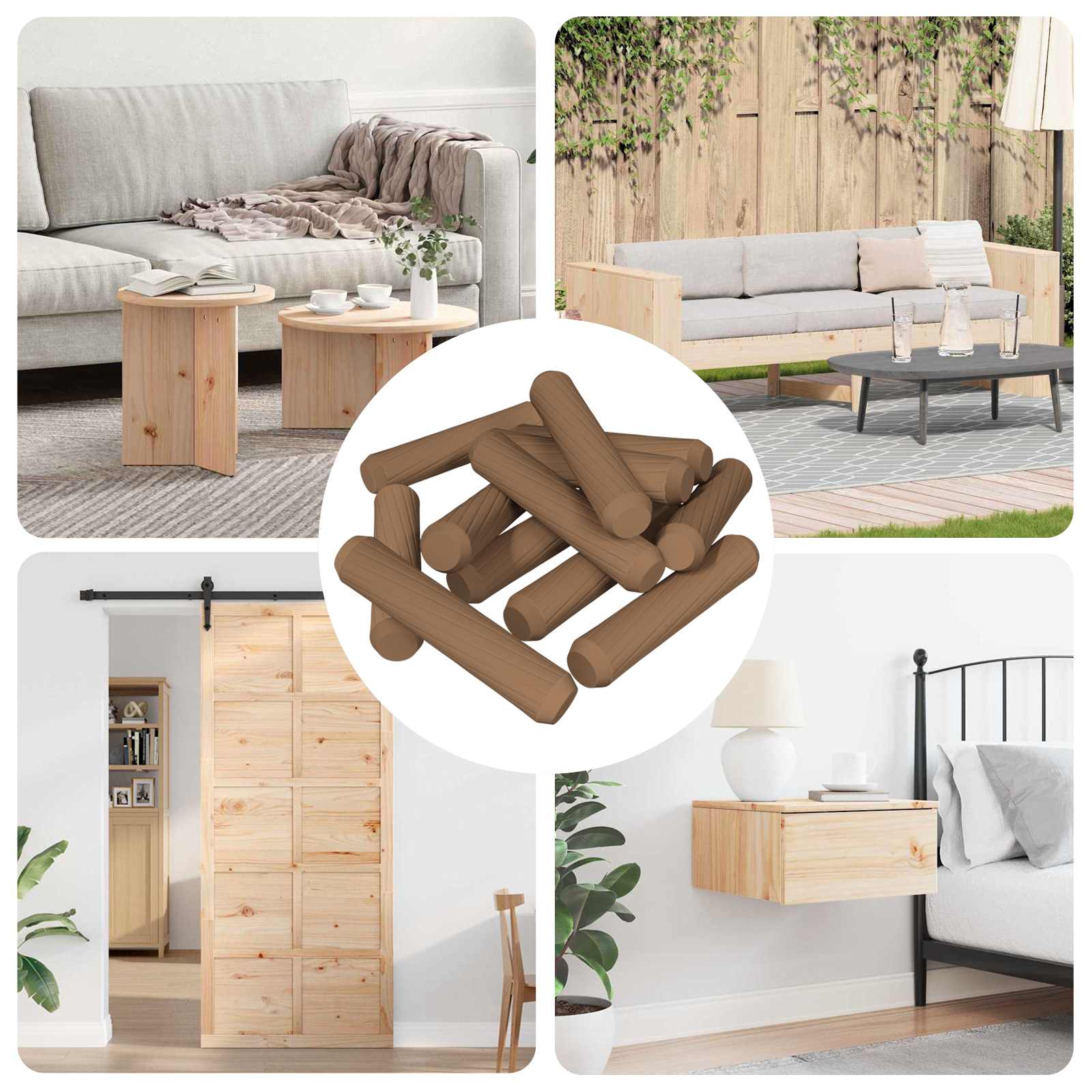 vidaXL Doweluri din lemn 12 pcs Maro Ø8 x 35 mm Lemn masiv