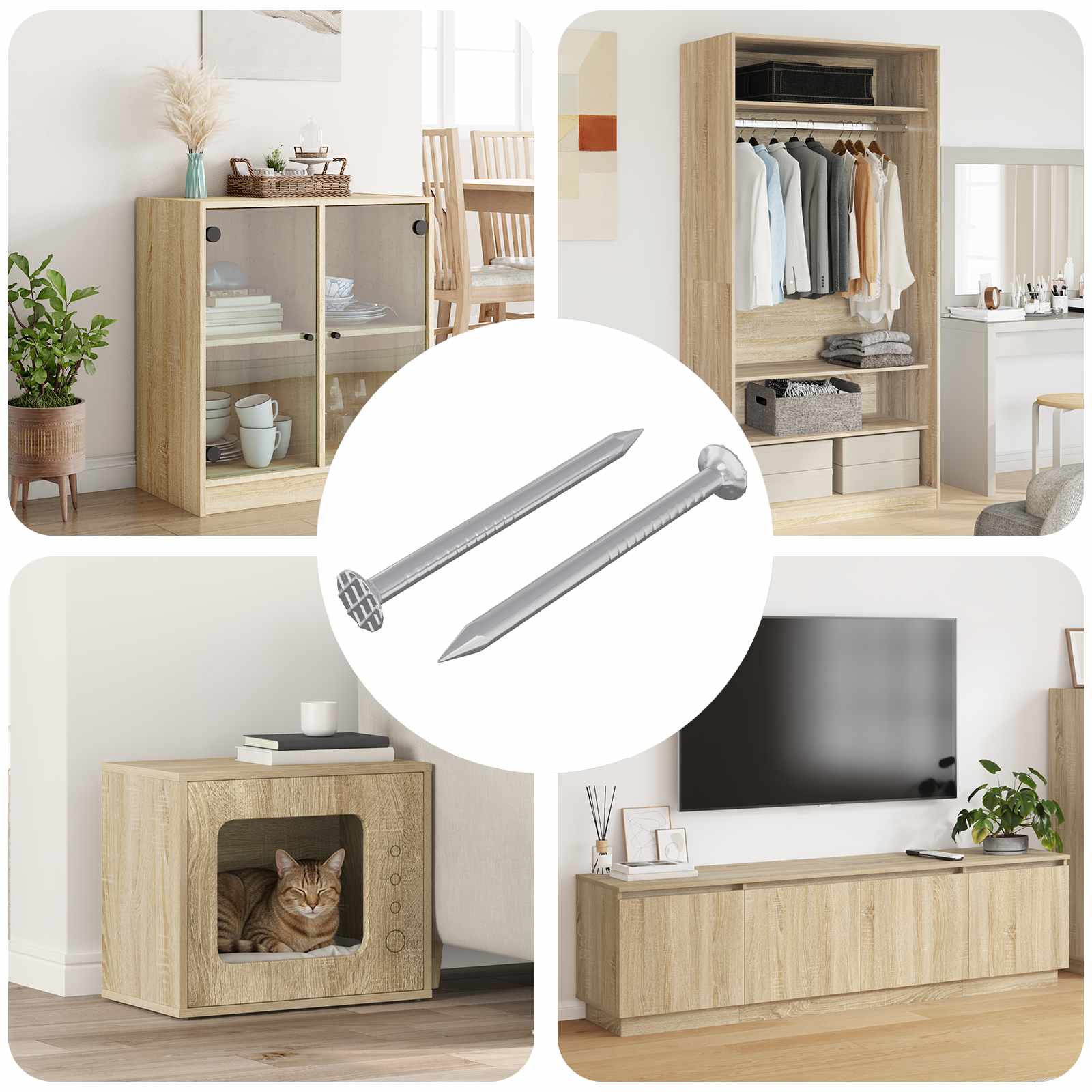 vidaXL Nägel für Holz 2 Stück silberfarben Ø 3 x 15 mm aus Metall