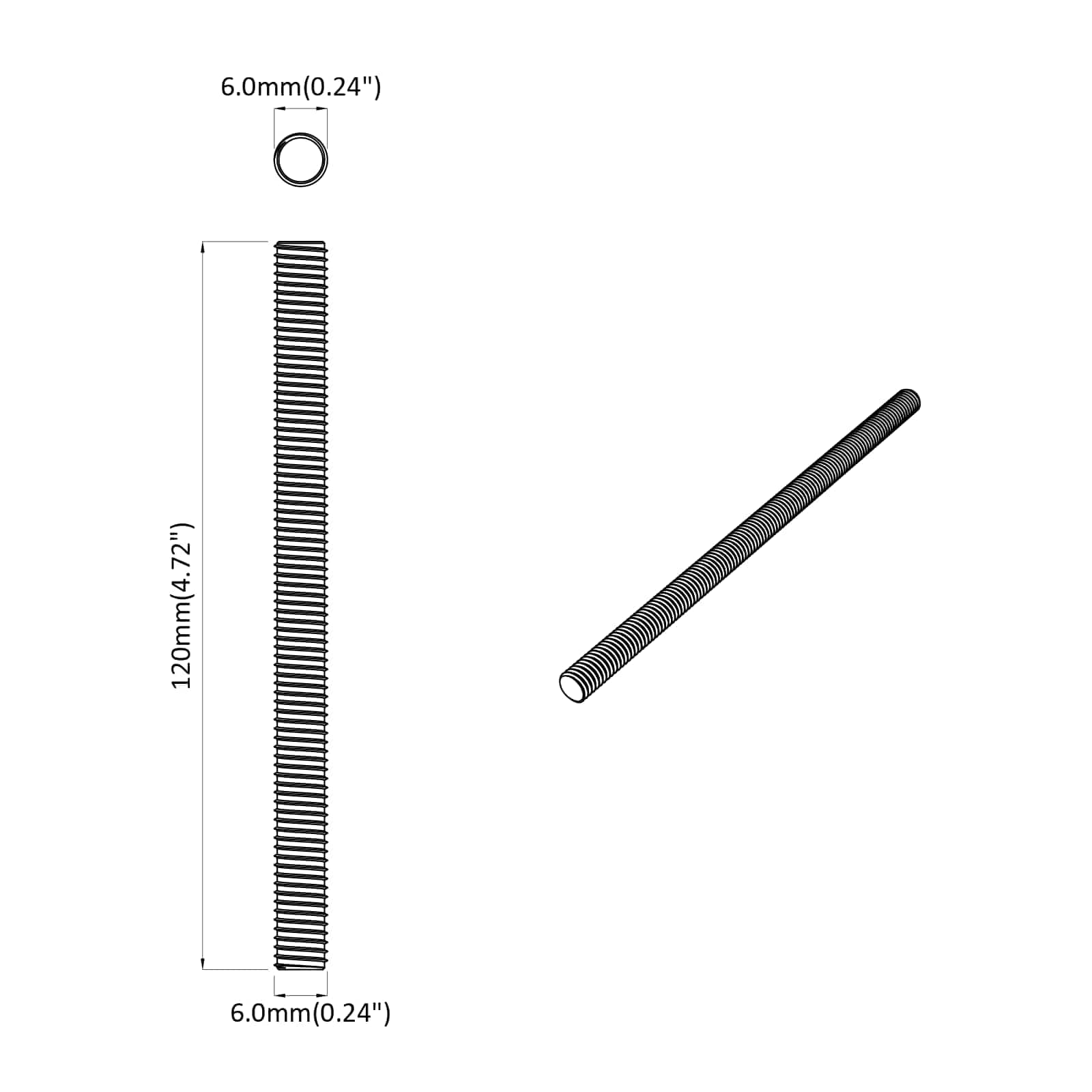 Navojne palice 2 pcs srebrna M6 x 120 mm Kovina - slika 6