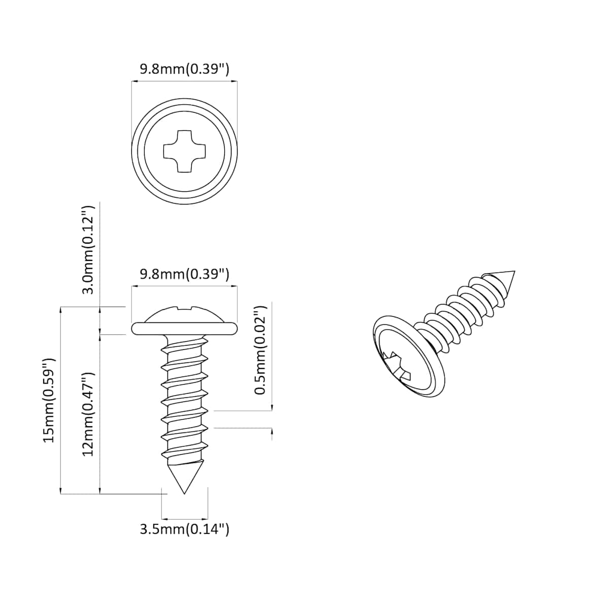 Selvborende skrue 16364 stk. Sort 3,5 x 12 mm Jern - Billede 6