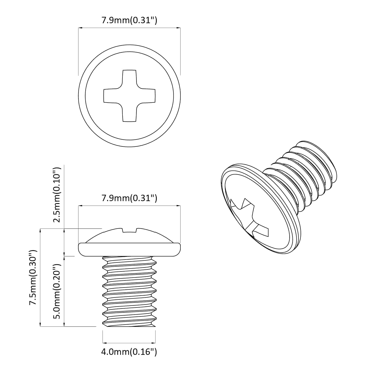 Zaklepni vijaki Enobarvno 12 pcs srebrna M4 x 5 mm elezo - slika 6