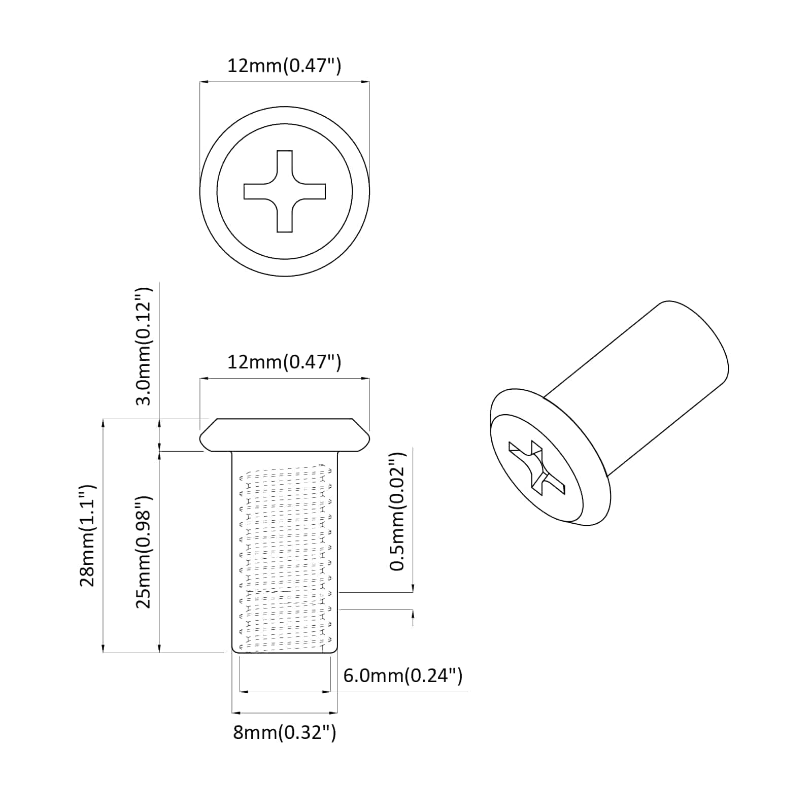 Zaklepna matica 12 pcs Nikljeva M6 x 25 mm Jeklo - slika 6