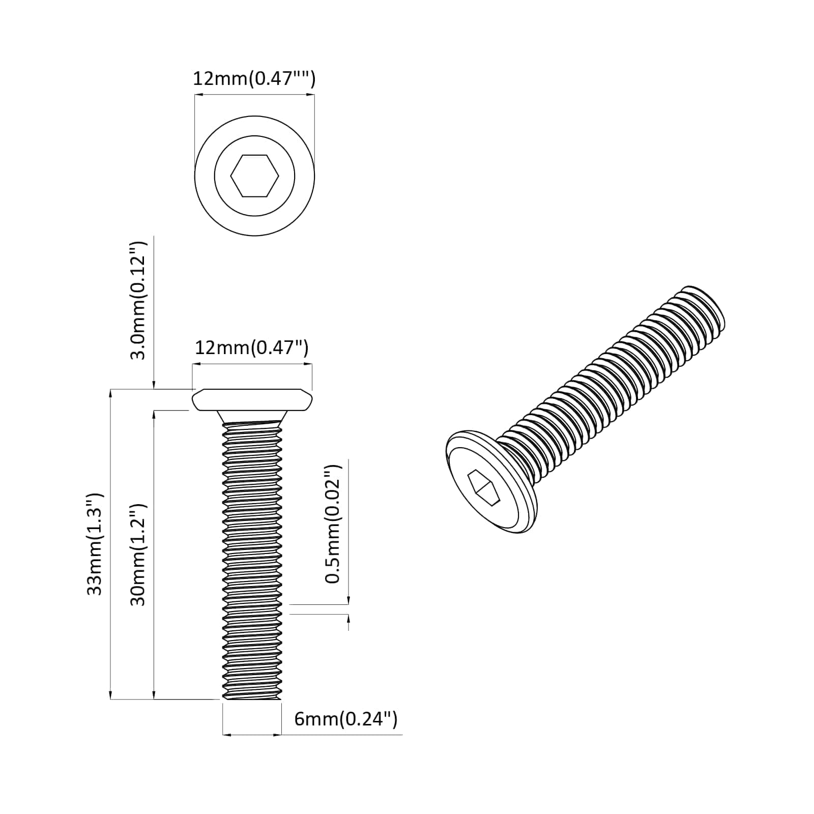 Zaklepni vijak Enobarvno 12 pcs srebrna M6 x 30 mm Jeklo - slika 6
