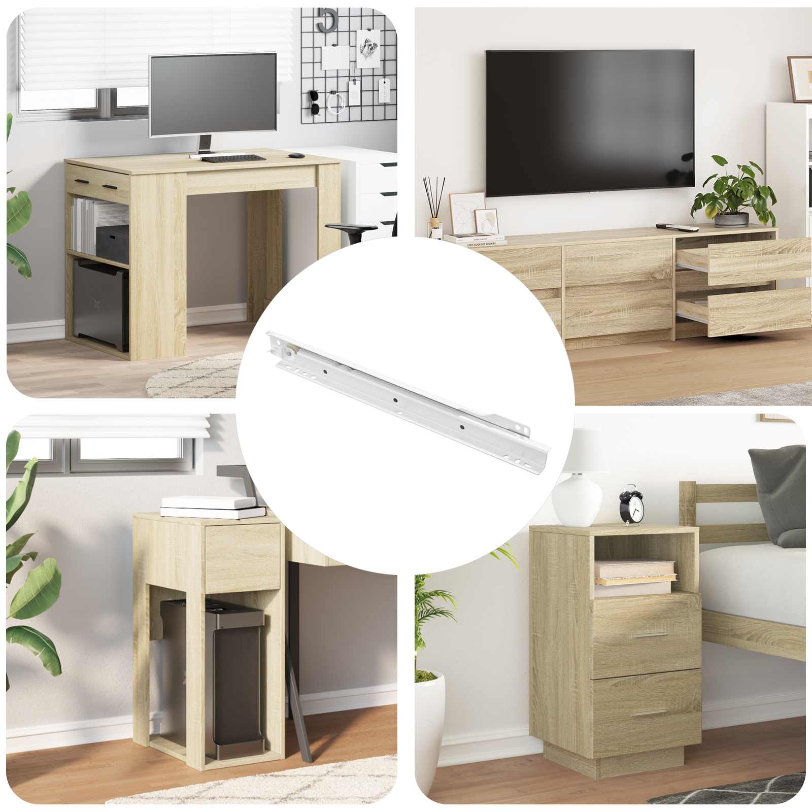 vidaXL Glisieră de sertar 12 pcs Alb 300 mm Oțel