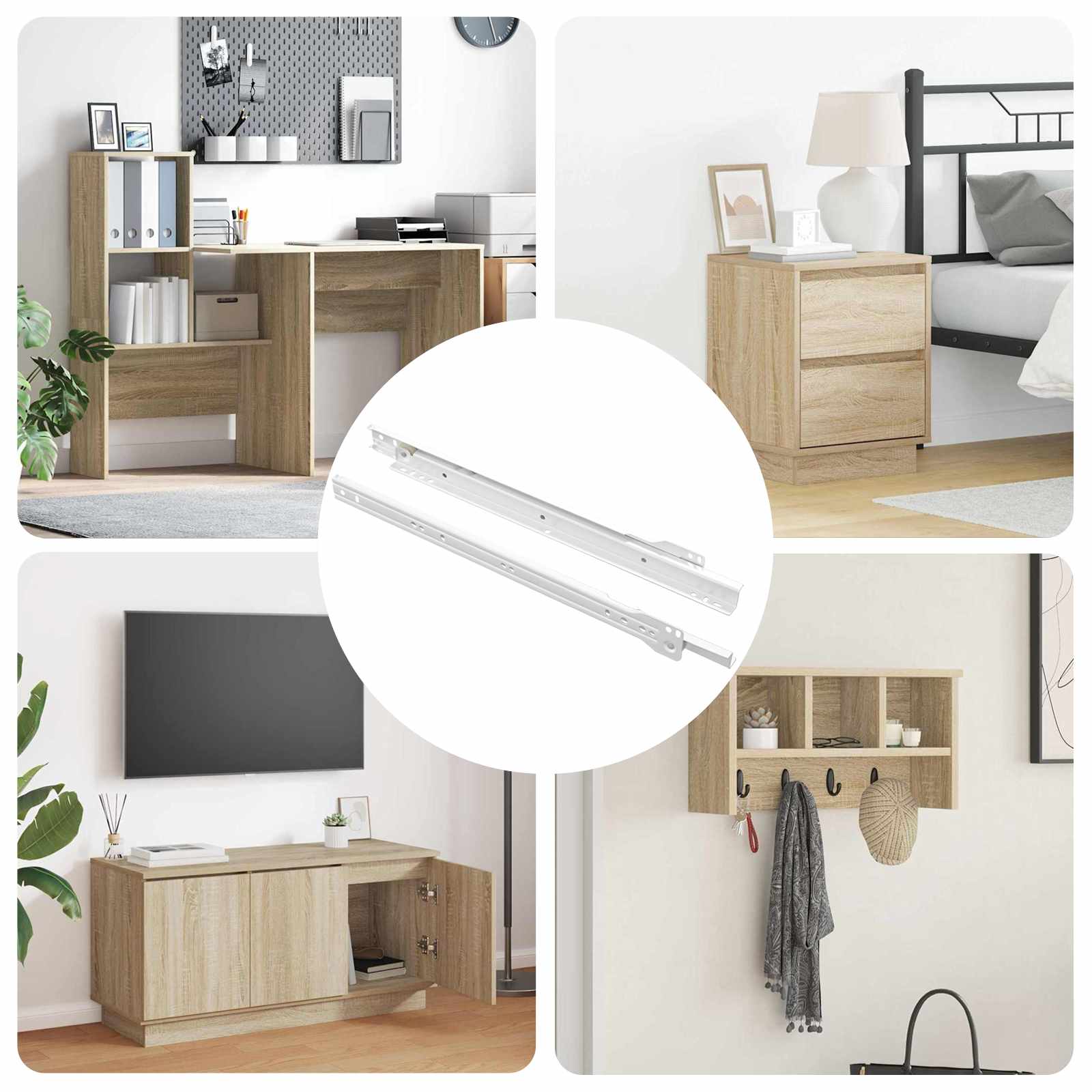 vidaXL Glisieră de sertar 2 pcs Alb 350 mm Oțel