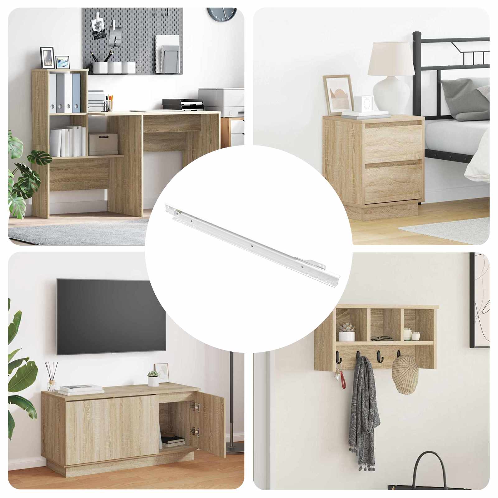 vidaXL Glisieră de sertar 49 pcs Alb Oțel